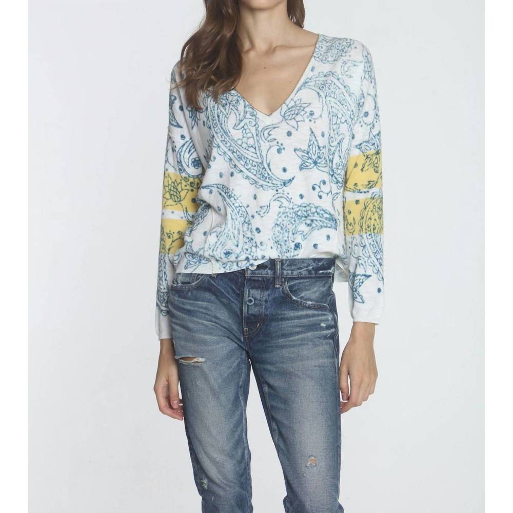 NEW LABEL+THREAD women's paisley vee in steel fade